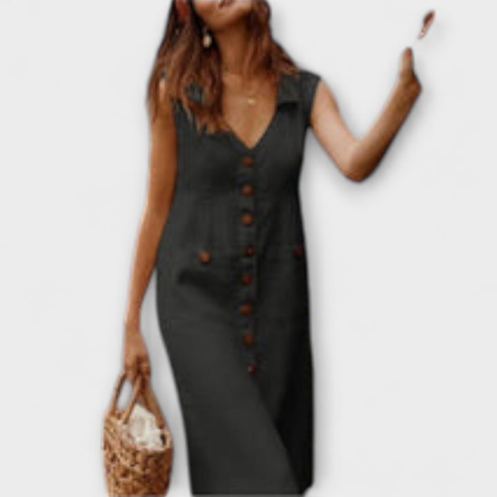 Irena - Halenková šaty bez rukávů vyrobené z bavlny a lnu.