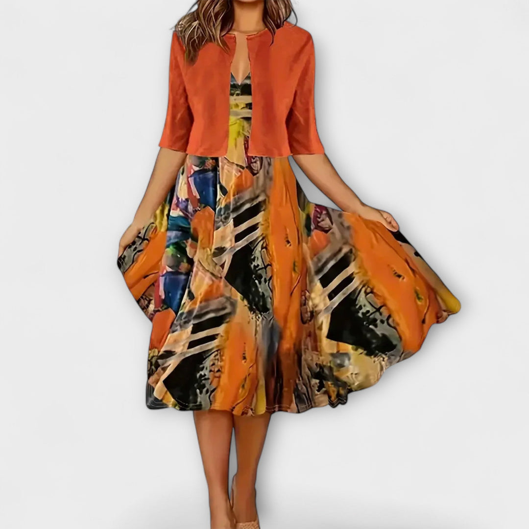 Barbora - Květinové midi šaty s odpovídajícím kardiganem