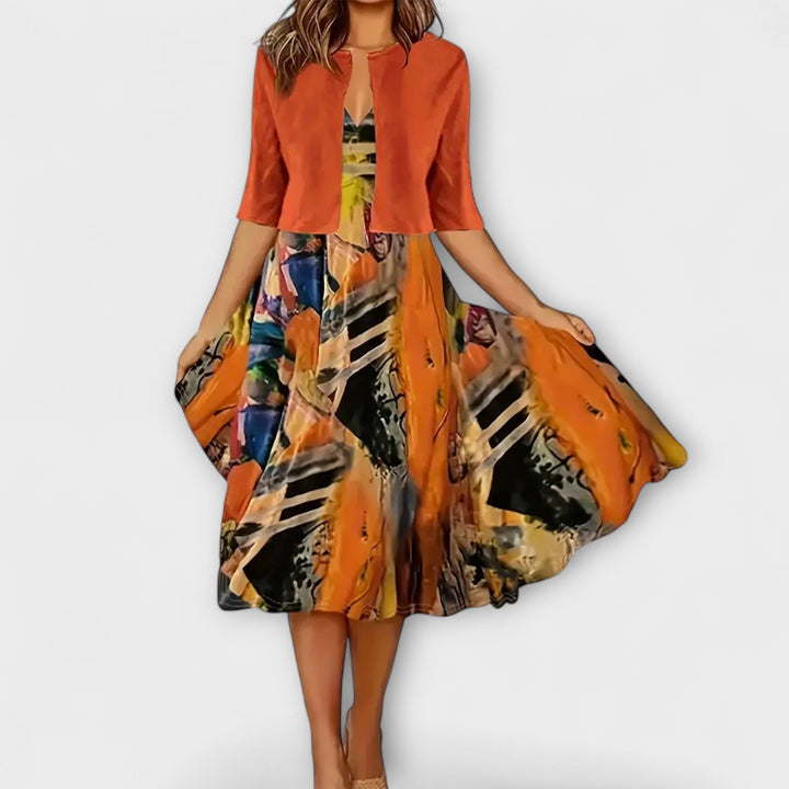 Barbora - Květinové midi šaty s odpovídajícím kardiganem