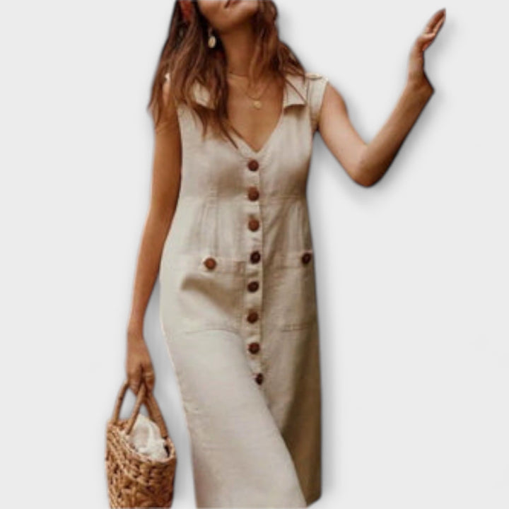 Irena - Halenková šaty bez rukávů vyrobené z bavlny a lnu.