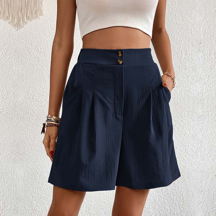 Ivka - Dámské šortky s vysokým pasem, knoflíky a bočními kapsami