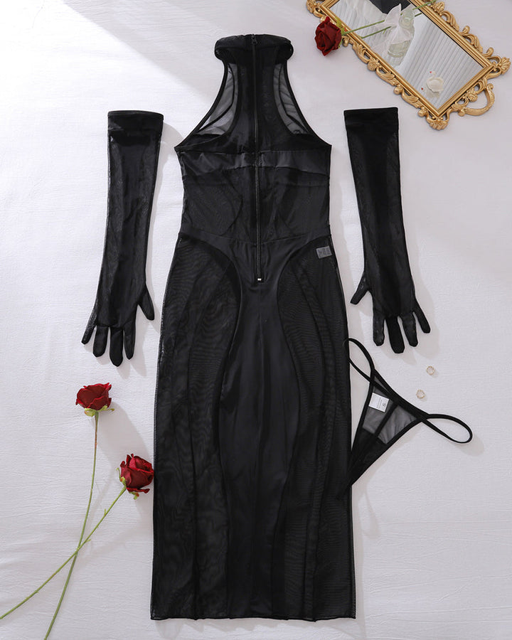 Halina™ - Smyslné šaty z elastické látky s operačními rukavicemi.