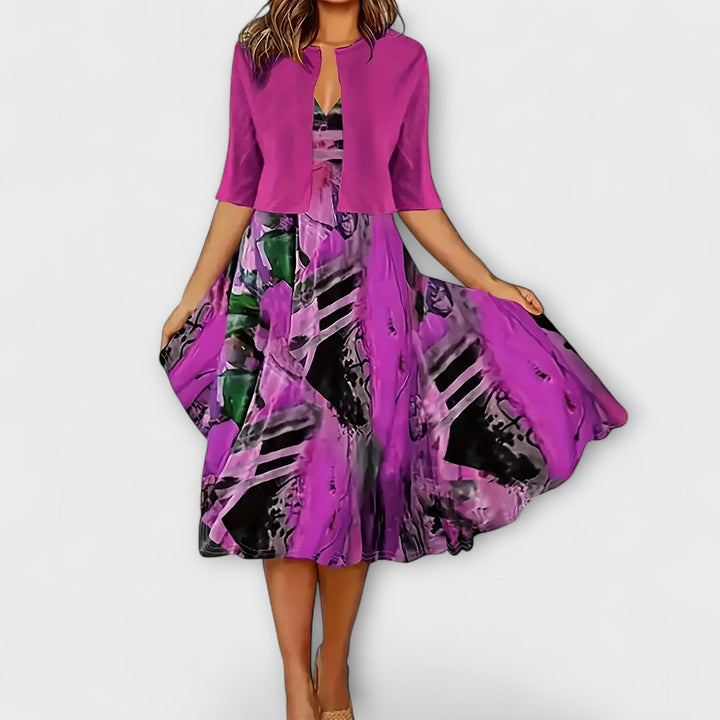 Barbora - Květinové midi šaty s odpovídajícím kardiganem