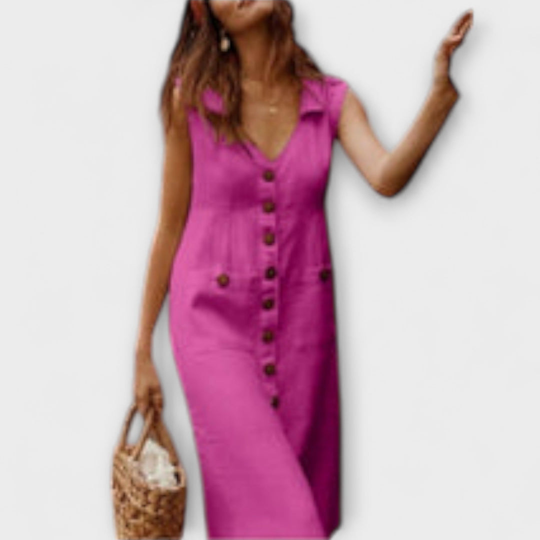 Irena - Halenková šaty bez rukávů vyrobené z bavlny a lnu.