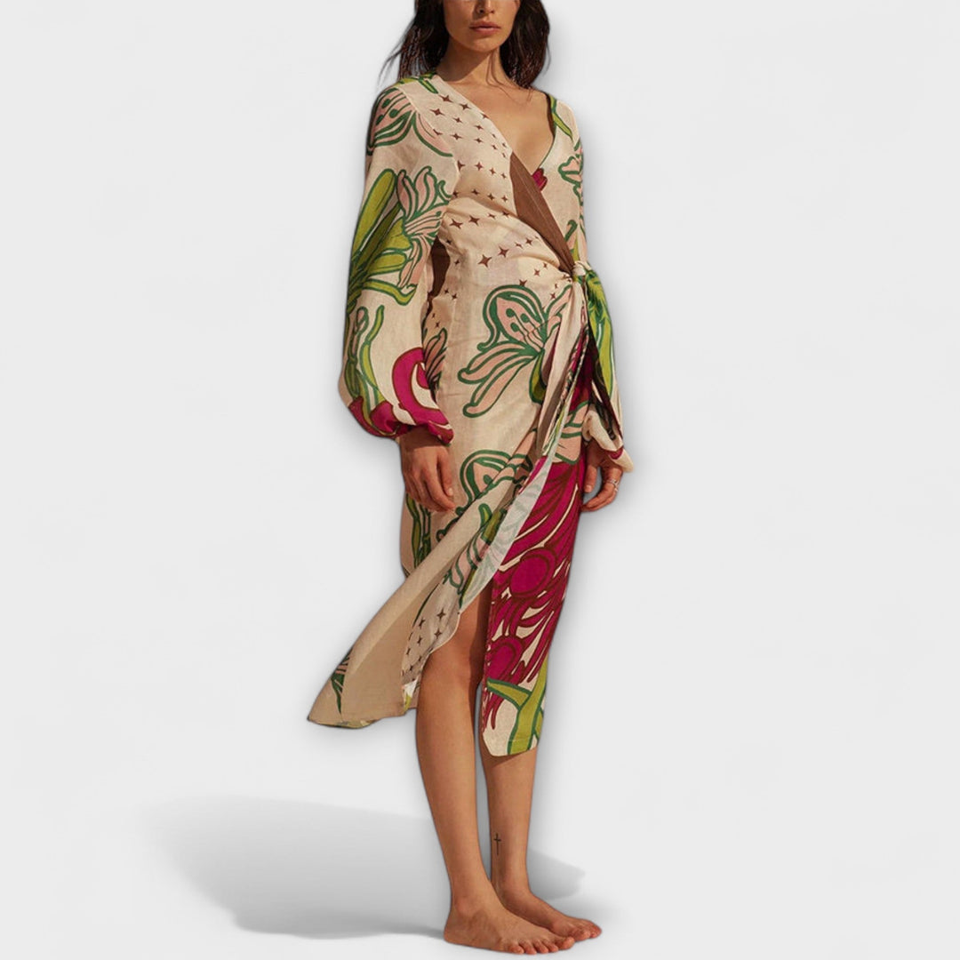 Kamila - Maxi tunika na dovolenou s vázáním v pase.