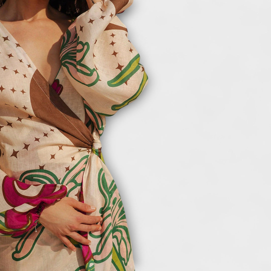 Kamila - Maxi tunika na dovolenou s vázáním v pase.