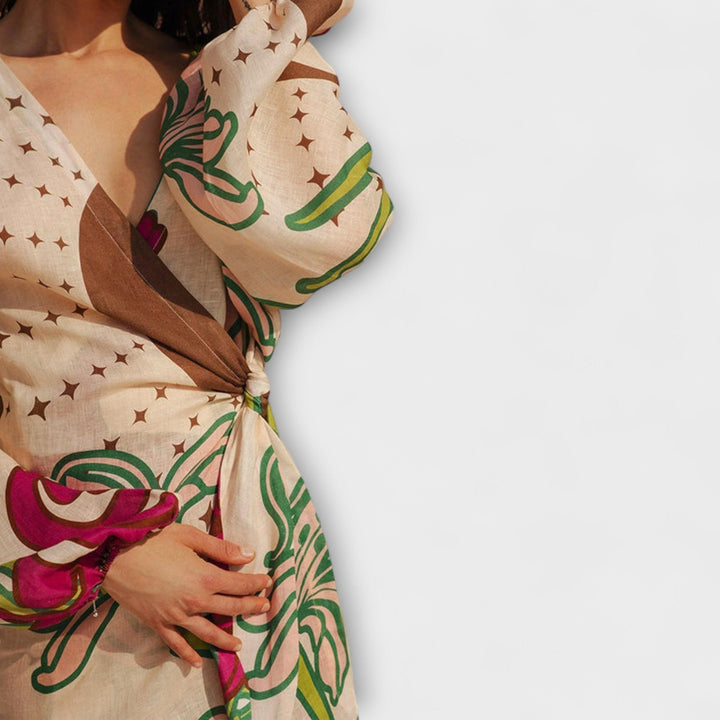 Kamila - Maxi tunika na dovolenou s vázáním v pase.