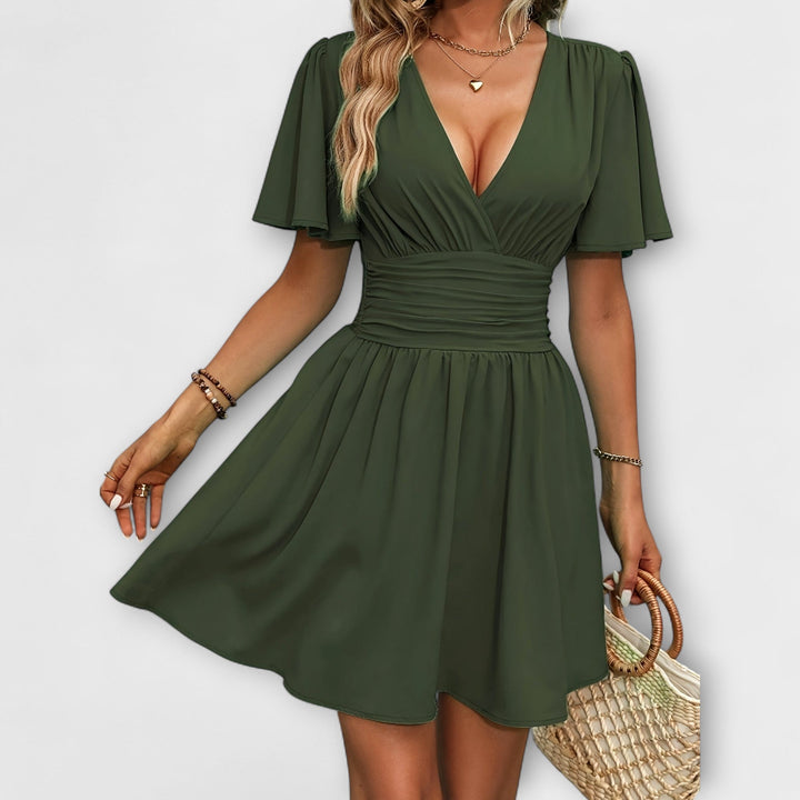 Dušana - Šaty s V-výstřihem a řasením v pase