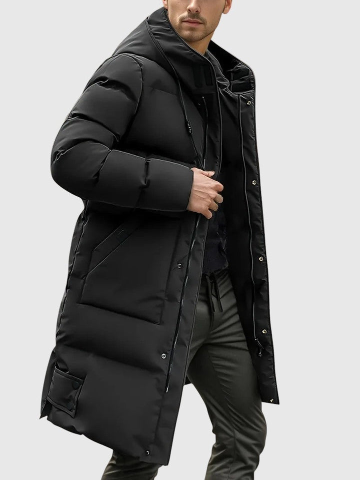 Jan – Dlouhý prošívaný kabát s kapucí