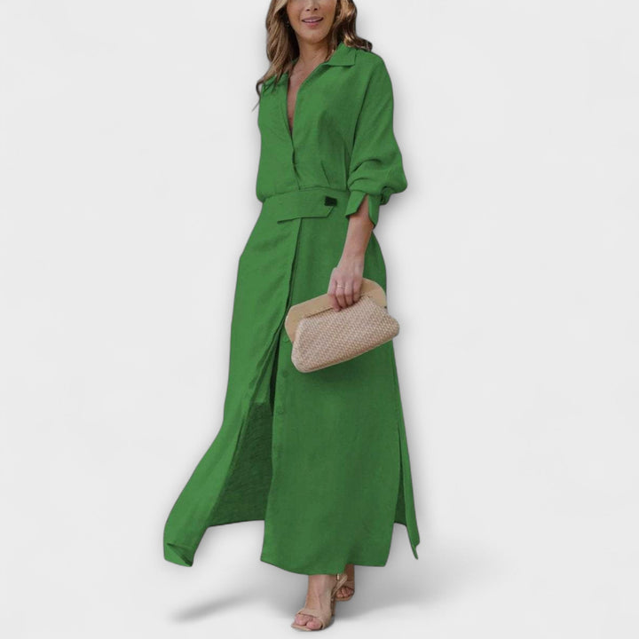 Adriana - Dlouhé lněné šaty s výstřihem do V