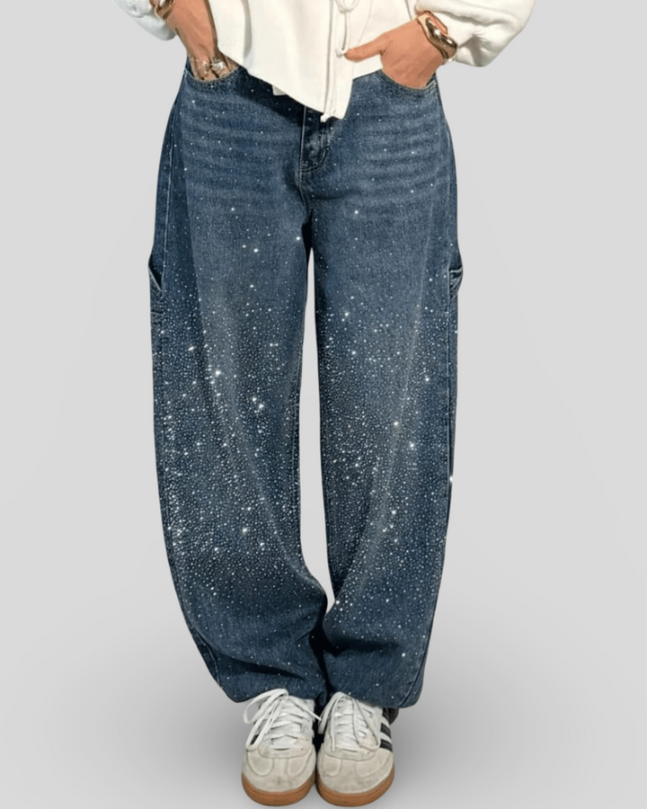 Julia - Džínové kalhoty ve stylu truhláře s třpytkami