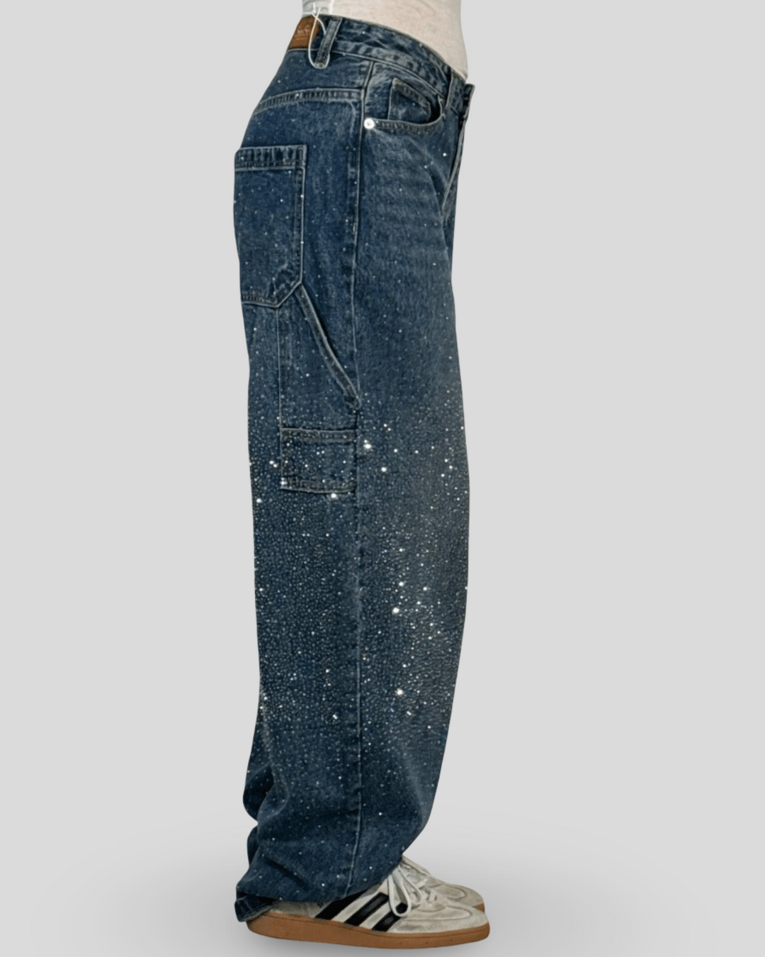 Julia - Džínové kalhoty ve stylu truhláře s třpytkami