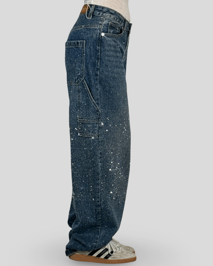 Julia - Džínové kalhoty ve stylu truhláře s třpytkami