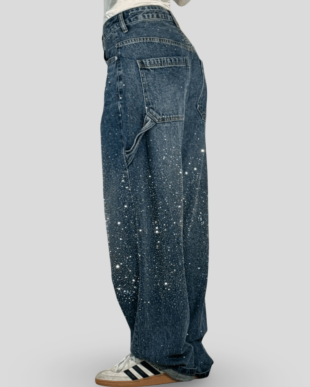 Julia - Džínové kalhoty ve stylu truhláře s třpytkami