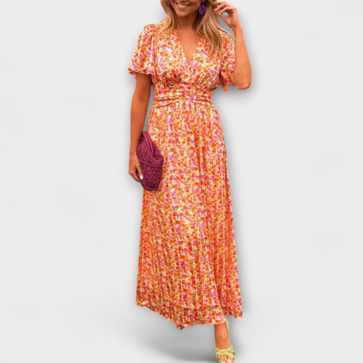 Petra - Klasické květinové šaty s výstřihem do V