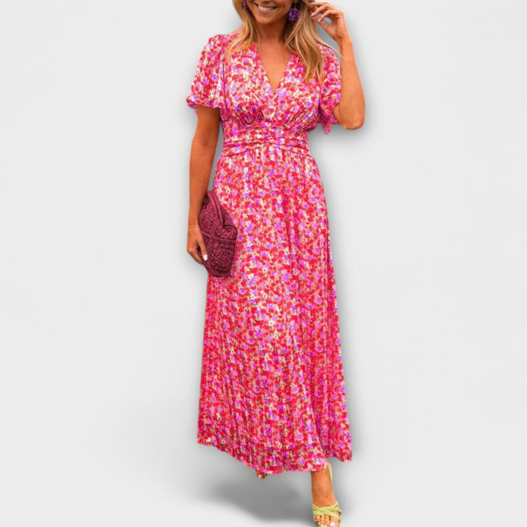 Petra - Klasické květinové šaty s výstřihem do V